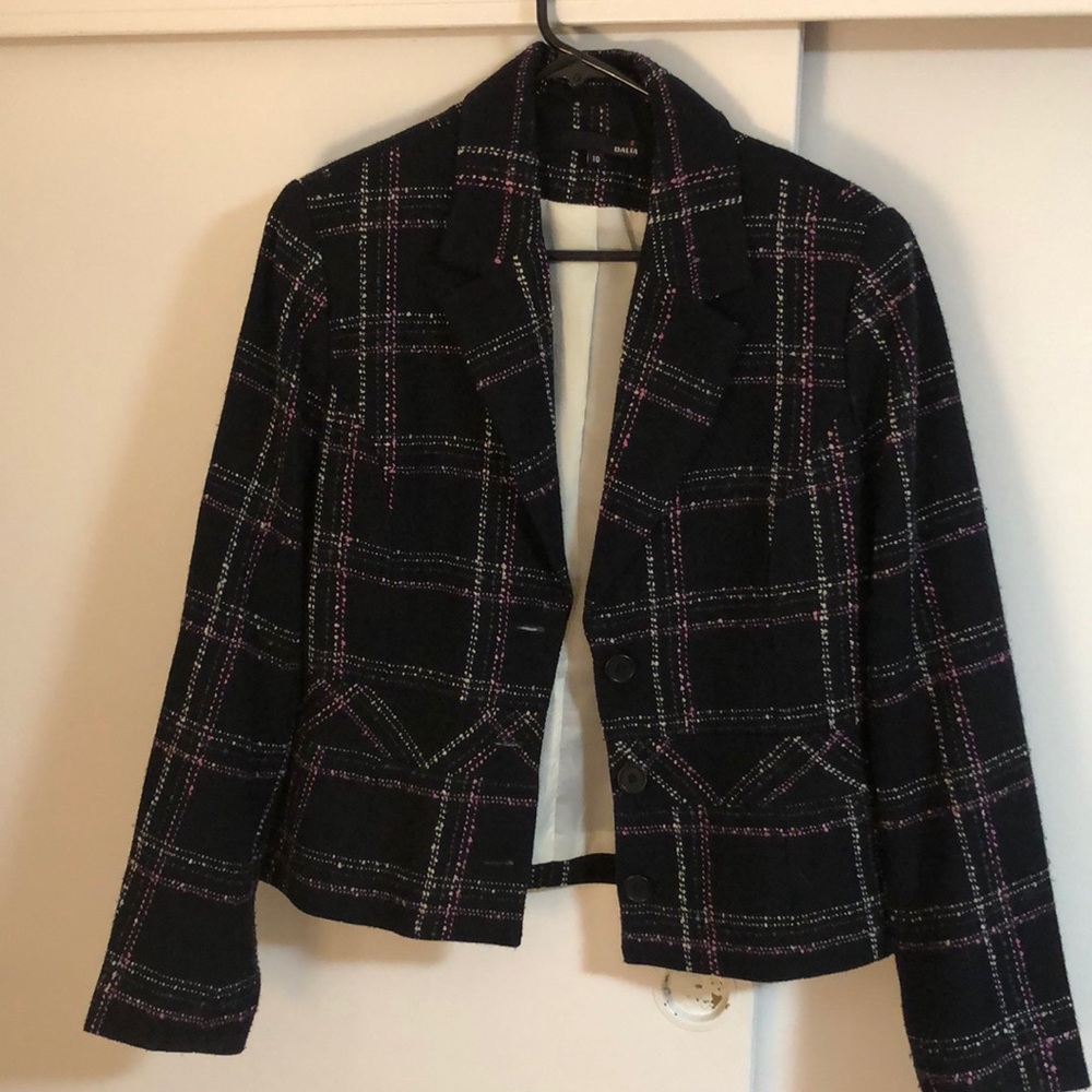Black blazer with pink and white accent